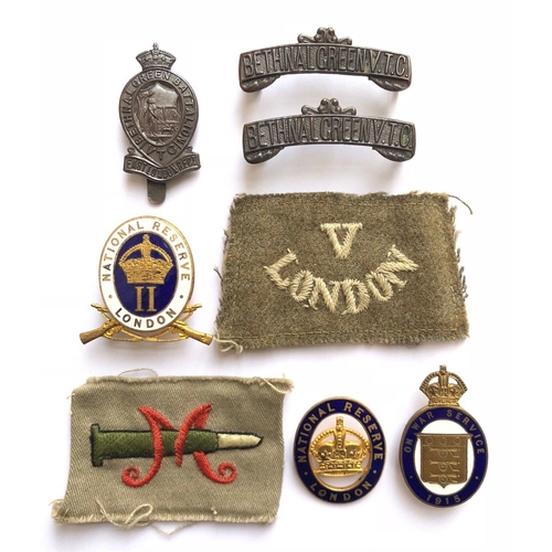 126 - WW1 London Bethnal Green Volunteer Training Corps Badges.  A good and scarce group of badges Compris... 