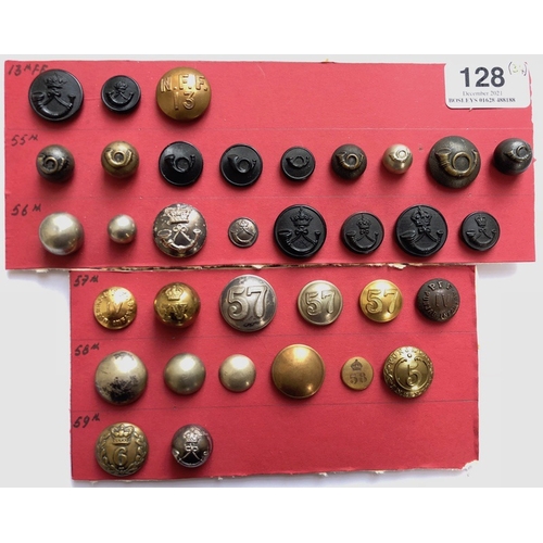 128 - 34 Indian Army Frontier Force buttons.  Includes assortment of 13th, 55th, 56th, 57th, 58th and 59th... 