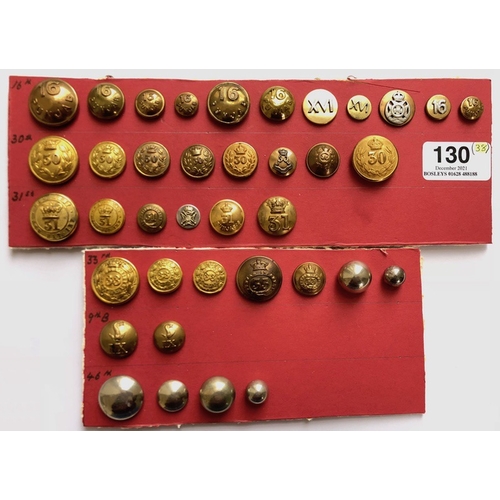 130 - 38 Indian Army 16th Punjab Regiment associated buttons.  Includes assortment of 16th, 30th, 31st, 33... 