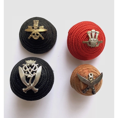 133 - 4 Gurkha Officer cord bosses bearing badges.  1st (black) ... 2nd (red) ... 7th (black) ... 8th (fad... 