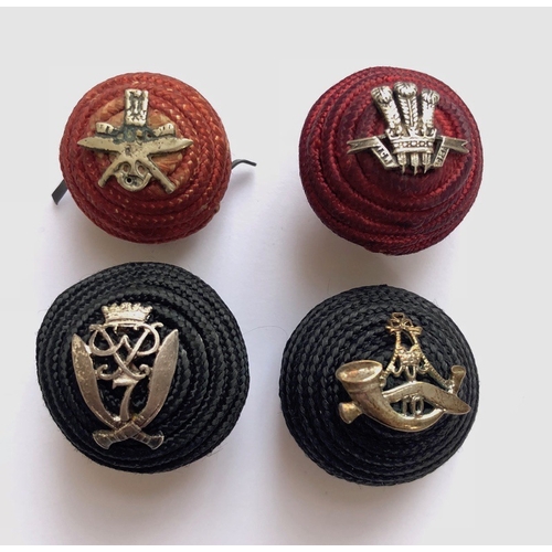 136 - 4 Gurkha Officer cord bosses bearing badges.  1st (red) ... 2nd (red) ... 7th (black) ... 10th (blac... 