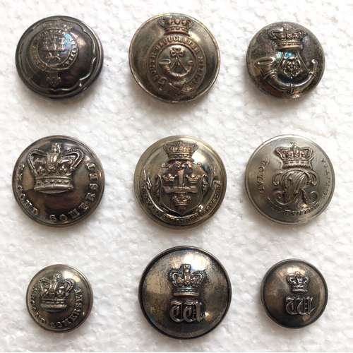 137 - 9 Militia Victorian Officers Tunic buttons.  2nd East Norfolk by Firmin ... South Gloucester by Jenn... 