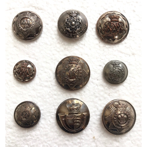 140 - 9 Militia Victorian Officers Tunic buttons.  4th Royal Middlesex by Jennens ...  4th West York by Fi... 