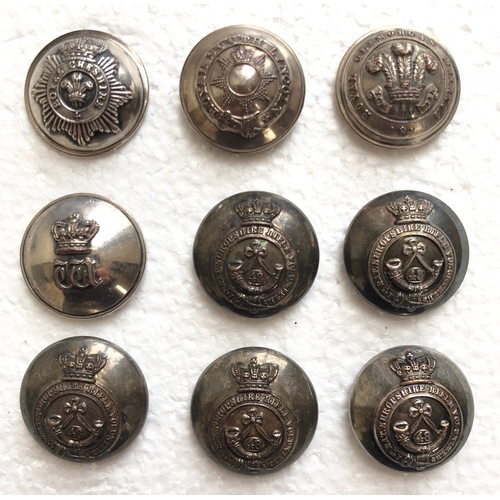 142 - 9 Militia Victorian / Rifle Volunteers Officers Tunic buttons.  Royal Cheshire by Josh Starkey ... R... 