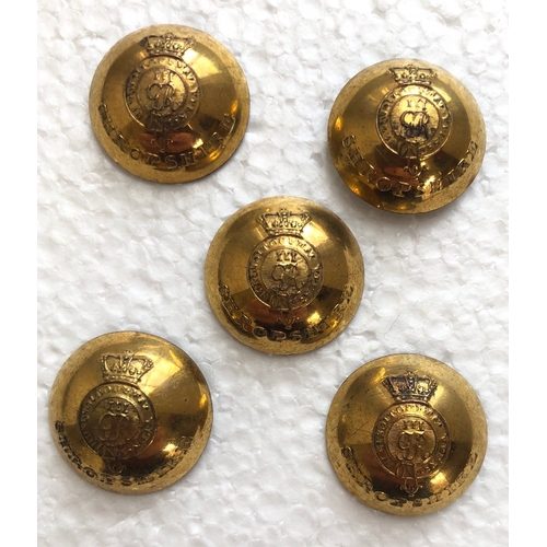 143 - 5 x Shropshire Militia George III Officer coatee buttons circa 1804-11.  Good scarce gilt open-back ... 