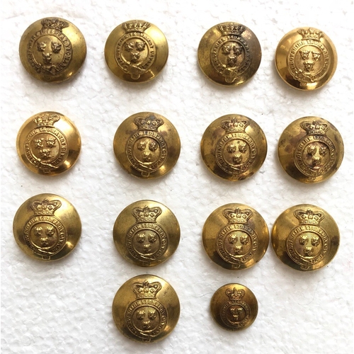 144 - 14 x Shropshire Yeomanry Cavalry Victorian Officer  buttons.  Good scarce gilt examples bearing crow... 