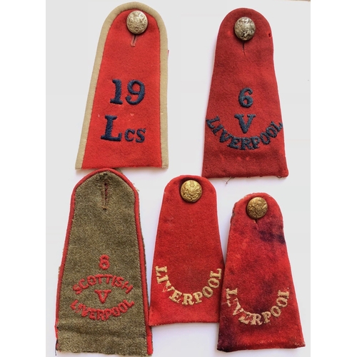 146 - Kings Liverpool Regiment 5 Embroidered Shoulder Straps.  Five examples : 19Lcs ... 6 V LIVERPOOL, ..... 