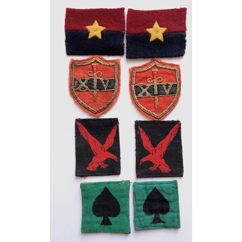 147 - Indian Army. 8 WW2 formation signs.  Pair GHQ India (embroidered) ... Pair 14th Army (bullion embroi... 