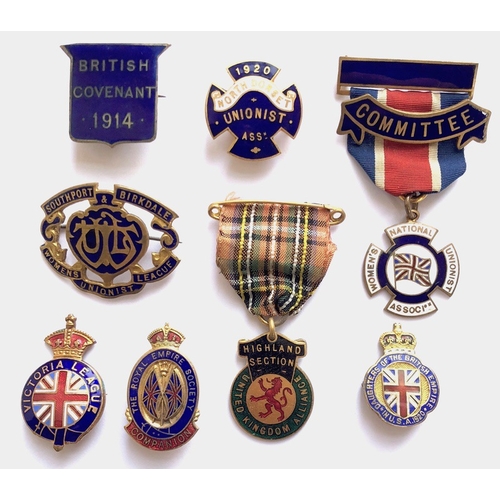 159 - Political Organisation Badges Including British Covenant 1914 Anti Irish Home Rule. Including: Briti... 