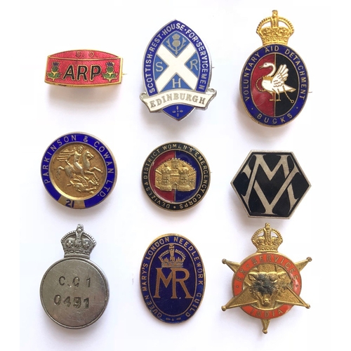 162 - WW2 Period Home Front ARP Lapel Badges etc.  Including: S.O ARP (Scottish) ... Scottish Rest House F... 