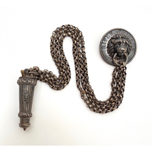 179 - Rifle Brigade Victorian 1898/99 Birmingham hallmarked silver boss, chains and whistle. Good examples... 