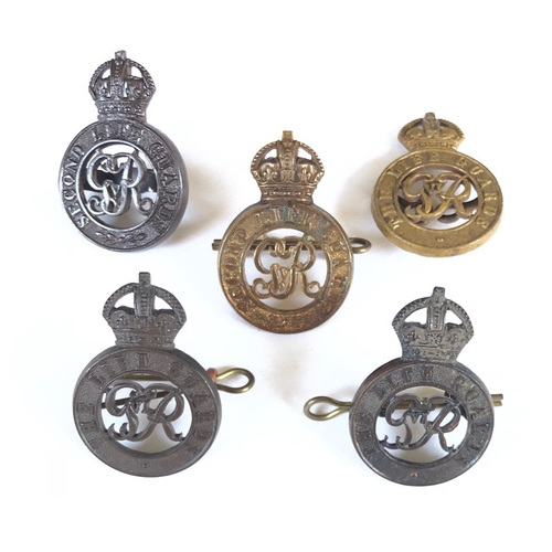 184 - Five Life Guards assorted Officer cap badges. 2nd Life Guards gilt on loops ... 2nd Life Guards bron... 