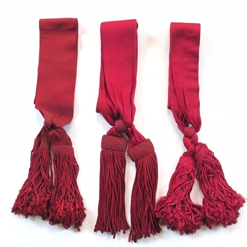 196 - Victorian Infantry Officers Crimson Shoulder Sashes.  Three good examples, of crimson shoulder sashe... 