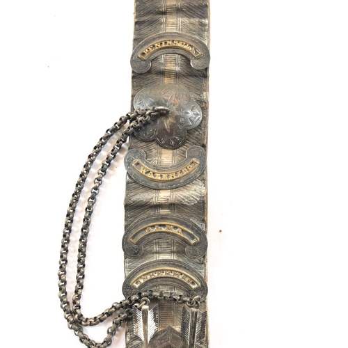 203 - 13th Hussars Victorian Officer Pouch Belt with 1873 silver fittings. Good scarce example of white Mo... 