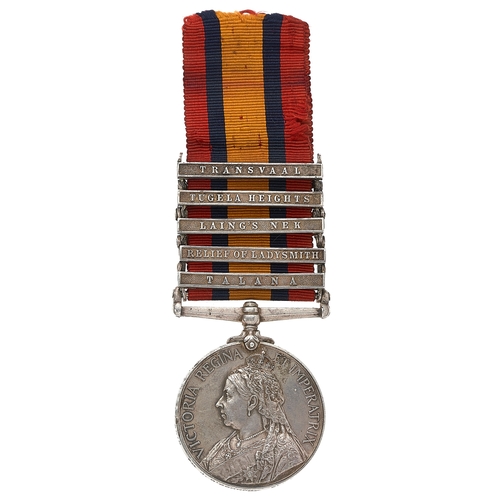 226 - Boer War Irish Royal Dublin Fusiliers five clasp Talana, Queens South Africa Medal. Awarded to 4578 ... 