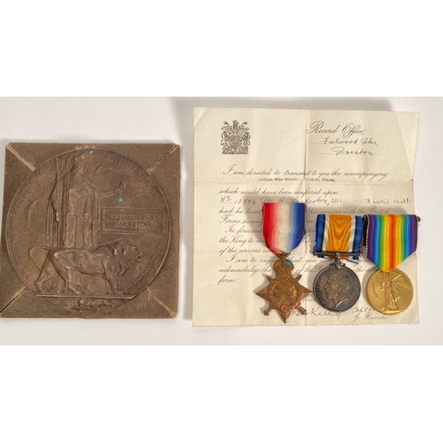 231 - WW1 9th Bn Loyal North Lancashire Regiment 1918 Casualty Set of Medals. Awarded to 13904 PTE R.H. AN... 