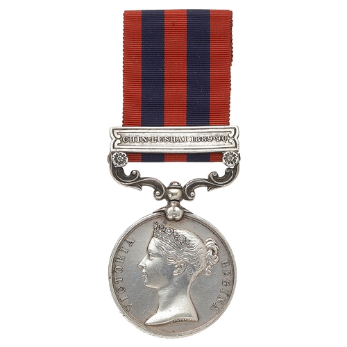 249 - 1st Bn Cheshire Regiment India General Service Medal, clasp Chin-Lushai 1889-90 Awarded to 1849 PTE ... 