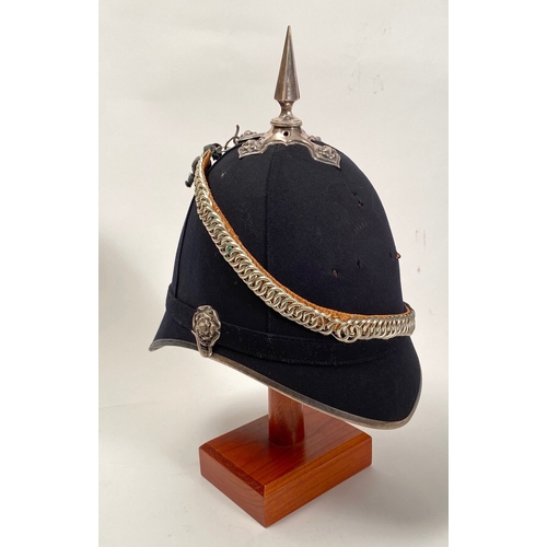 327 - Volunteer Infantry Officer Home Service Blue Cloth Helmet. A good example complete with silvered fur... 