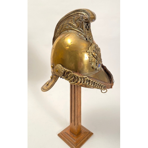 341 - Victorian / Edwardian Merryweather Pattern Brass Fire Brigade Helmet This example with a high comb e... 