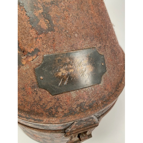 356 - 77th Foot (East Middlesex) Regiment Helmet Storage Tin.  A rare example circa 1878-80 period for the... 