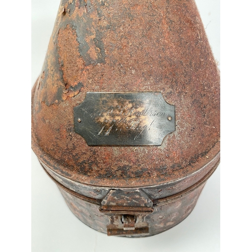 356 - 77th Foot (East Middlesex) Regiment Helmet Storage Tin.  A rare example circa 1878-80 period for the... 