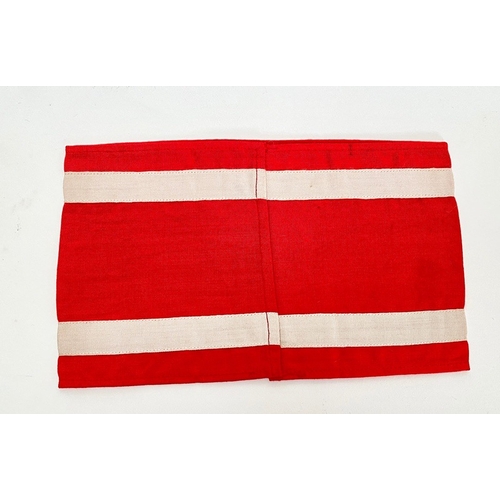 392 - German Third Reich. Student Bund armband.  Good red cotton band with applied white bands top and bot... 