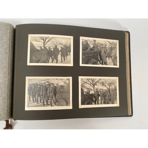 398 - German Third Reich WW2 Army Photograph Album.  The front is mounted with a German helmet and MEINE D... 