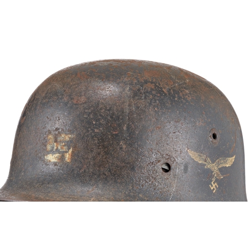 433 - German Third Reich M42 Luftwaffe Single Decal Steel Helmet. A good raw edge example retaining much o... 