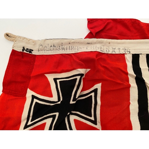 437 - German Third Reich WW2 Naval War flag.  Good red cotton example, said to be from an E-Boat, printed ... 