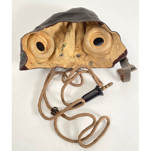 442 - WW2 RAF Flying Helmet and Oxygen Mask.  A very good example of a late C Type leather flying helmet c... 