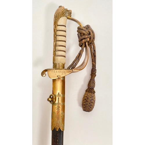 484 - Royal Navy Sword of Commander R.G. Liveing  Comprising: Royal Navy George V period Levee pattern swo... 