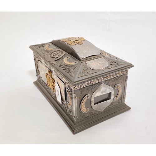 207 - Victorian Table Casket. Embellished With Cavalry Officers Silver Pouch Belt FittingsA magnificent eb... 