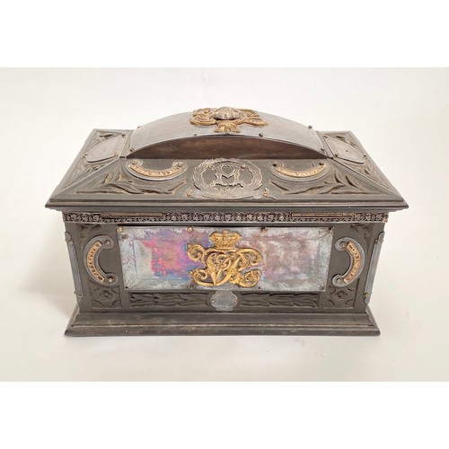 207 - Victorian Table Casket. Embellished With Cavalry Officers Silver Pouch Belt FittingsA magnificent eb... 