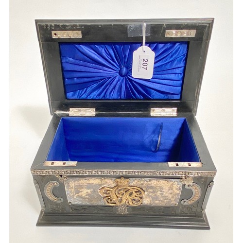 207 - Victorian Table Casket. Embellished With Cavalry Officers Silver Pouch Belt FittingsA magnificent eb... 