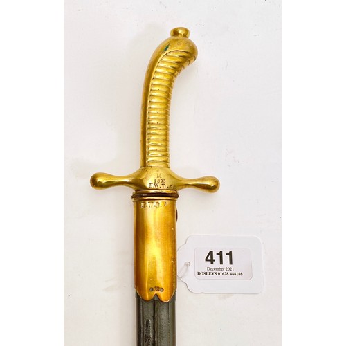 411 - German Imperial Kaiserliche Marine 1890 Officer cadet's sidearm. A good rare example. Ribbed brass h... 