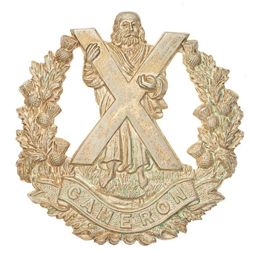 52 - Scottish Queens Own Cameron Highlanders Officer glengarry badge.  Good die-stamped silvered St. Andr... 