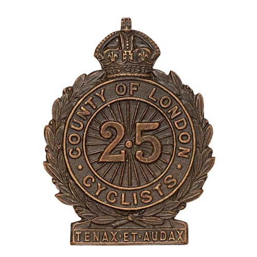 353 - 25th County of London (Cyclist) Bn. The London Regiment cap badge circa 1908-22.  Good scarce die-ca... 