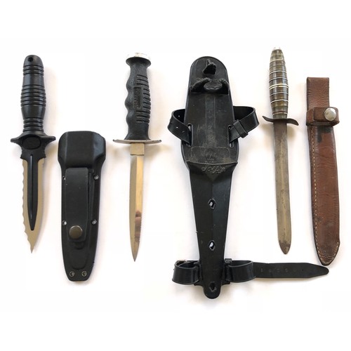 Sub Aqua Diver Knives.Two examples, one by Inox with 14.5 cm blade ...