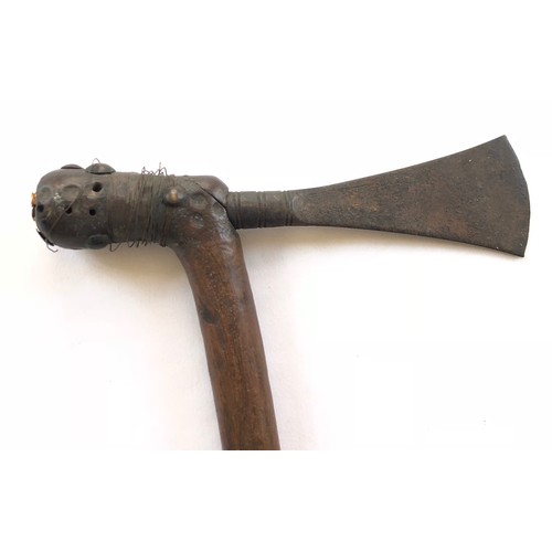 250 - South African Zulu Warriors Axe.A good example with a 14 inch wood shaft with dot decoration to the ... 