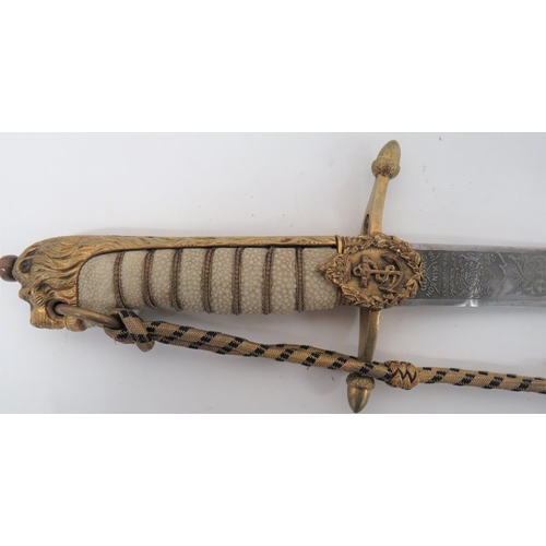 146 - Post 1935 Midshipman's Royal Navy Dirk by Wilkinson
18 inch, single edged blade.  Etched foliage scr... 