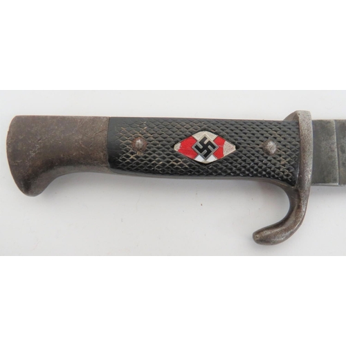 156 - German Third Reich Hitler Youth Knife by Eickhorn
5 1/8 inch, single edged blade.  One side with etc... 