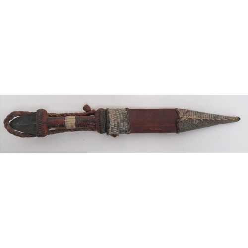 186 - Four Various African Knives
including 9 inch, double edged blade example.  Leather covered grip... 