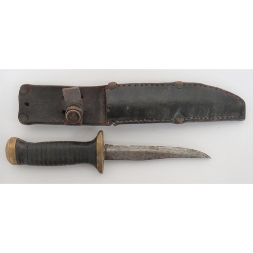 187 - Four Various Hunting Knives
consisting late 20th century Bowie knife with wooden slab grip.  Co... 