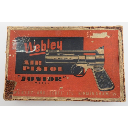 285 - Webley Junior Boxed Air Pistol
.177, 6 inch, blackened, forward hinged barrel.  Blackened tubul... 