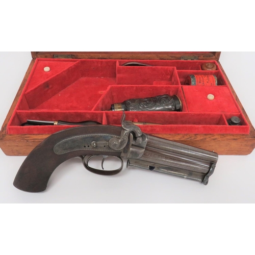 291 - Fine Wilkinson London Percussion Double Barrel Over & Under Cased Pistol
.500 smoothbore, 4 inch... 