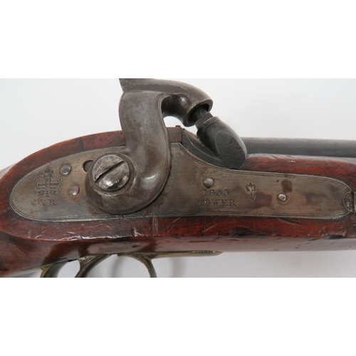 292 - 1855 Dated Percussion Naval Coastguard Pistol
25 bore, smoothbore, 5 3/4 inch barrel with blade fore... 