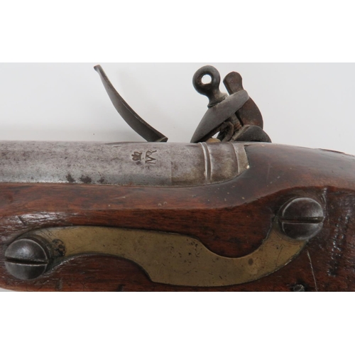 294 - William IV New Land Flintlock Pistol
14 bore, smoothbore, 8 3/4 inch barrel.  The tang with pro... 