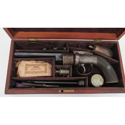 317 - Mid 19th Century Transitional Pepperbox Revolver In Case
5 1/2 inch, .376 rifled octagonal, blued ba... 