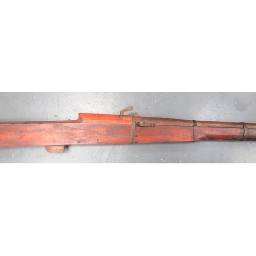 340 - Early 19th Century Indian Fort Rampart Matchlock
69 1/2 inch, 12 bore, steel muzzle.  Rear bloc... 