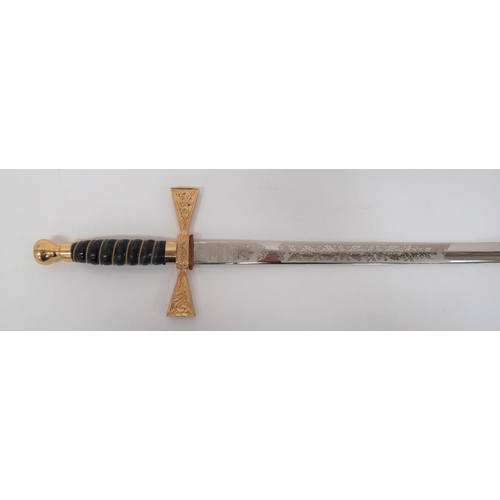 49 - Wilkinson Post 1953 Scottish Presentation Sword
29 3/4 inch, double edged, plated blade.  One s... 